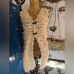 Vintage White Crocheted Loop Vest, mid thigh length